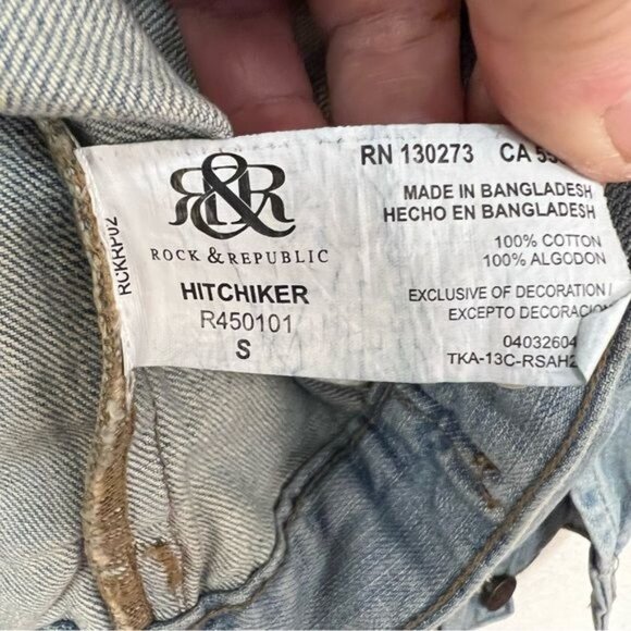 Rock & Republic Women’s Denim Jean Jacket with Studded Collar Sz S - Picture 6 of 6